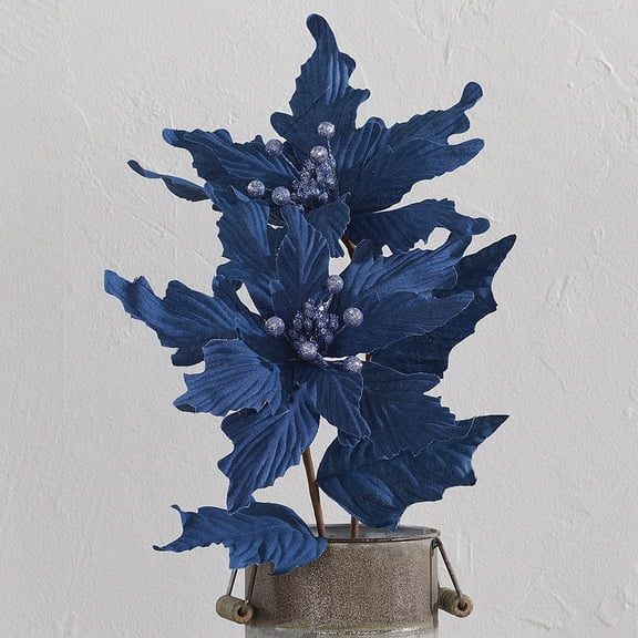 HomeMagic, Decorative Poinsettia Stem Set, Denim, Set of 4