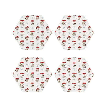 

Junzan Different Mushrooms Print Coasters for Drinks - Leather Coasters Set of 4 for Coffee Table for Housewarming/Kitchen/Bar/Decor-Hexagon