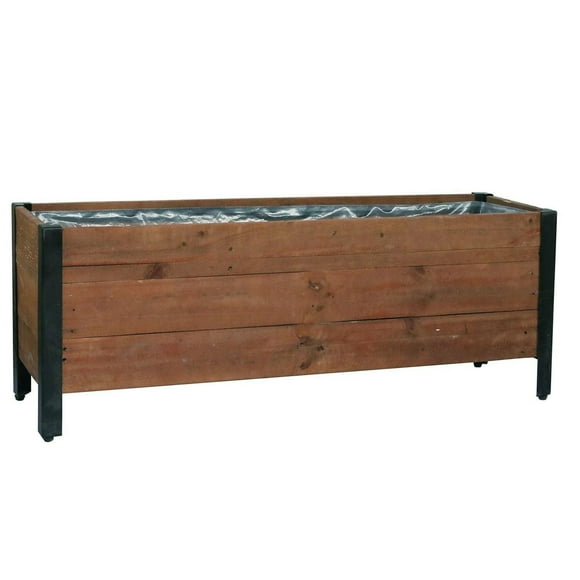 Grapevine Urban Garden Low Profile Planter, FSC Recycled Wood Planter, Rectangular, 46IN, Natural Brown