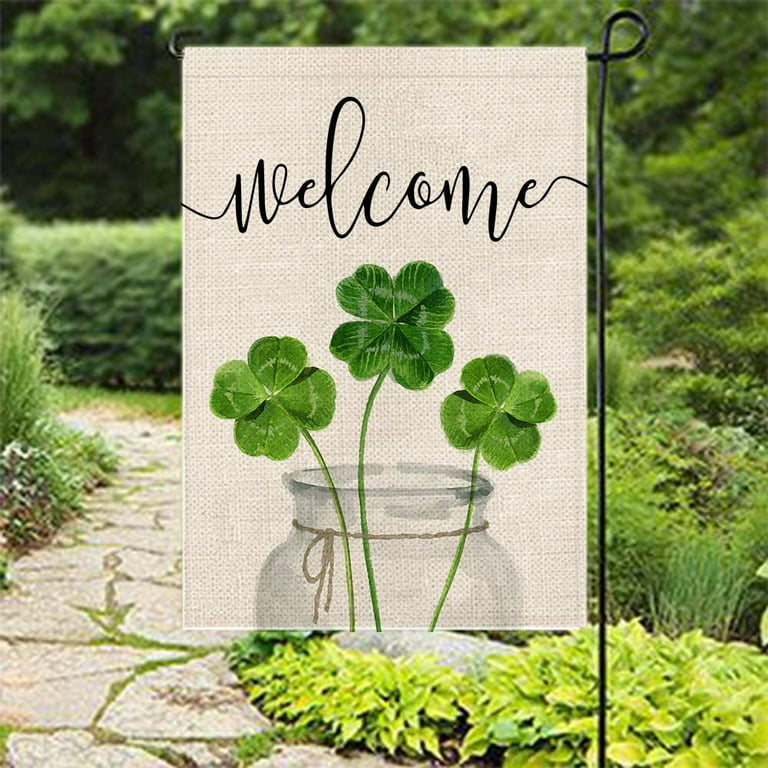 St Patricks Day Door Hanger - Green Clover Garden Flag - Irish Decor