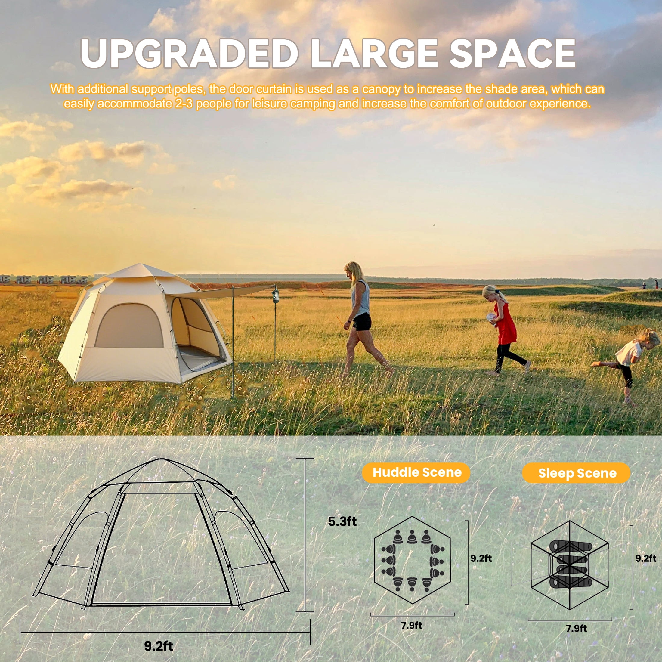 EZBY Tents for Camping,2-3 Person Instant Pop Up Camping Tent with Screen Porch,Removable Rainfly and Carry Bag for Camping Backpacking Hiking-Beige
