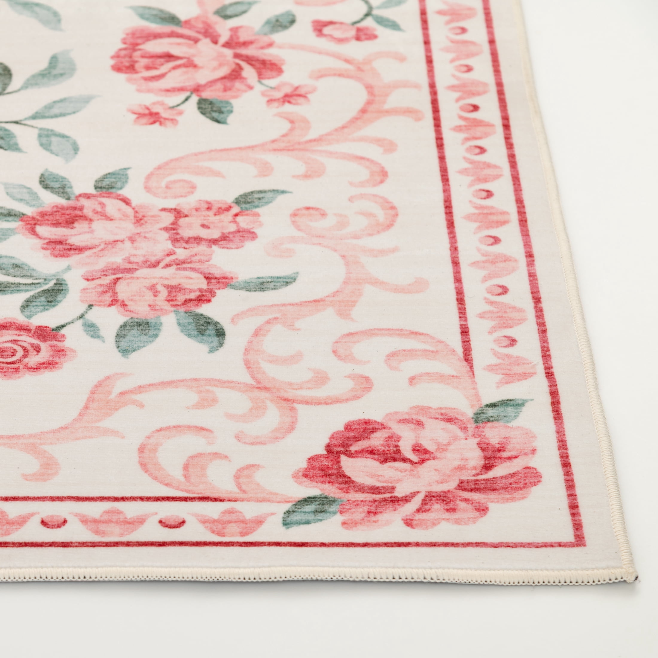 Mainstays Pink Floral Faux Fur Indoor Area Rug, 4 ft x 5 ft 6 in