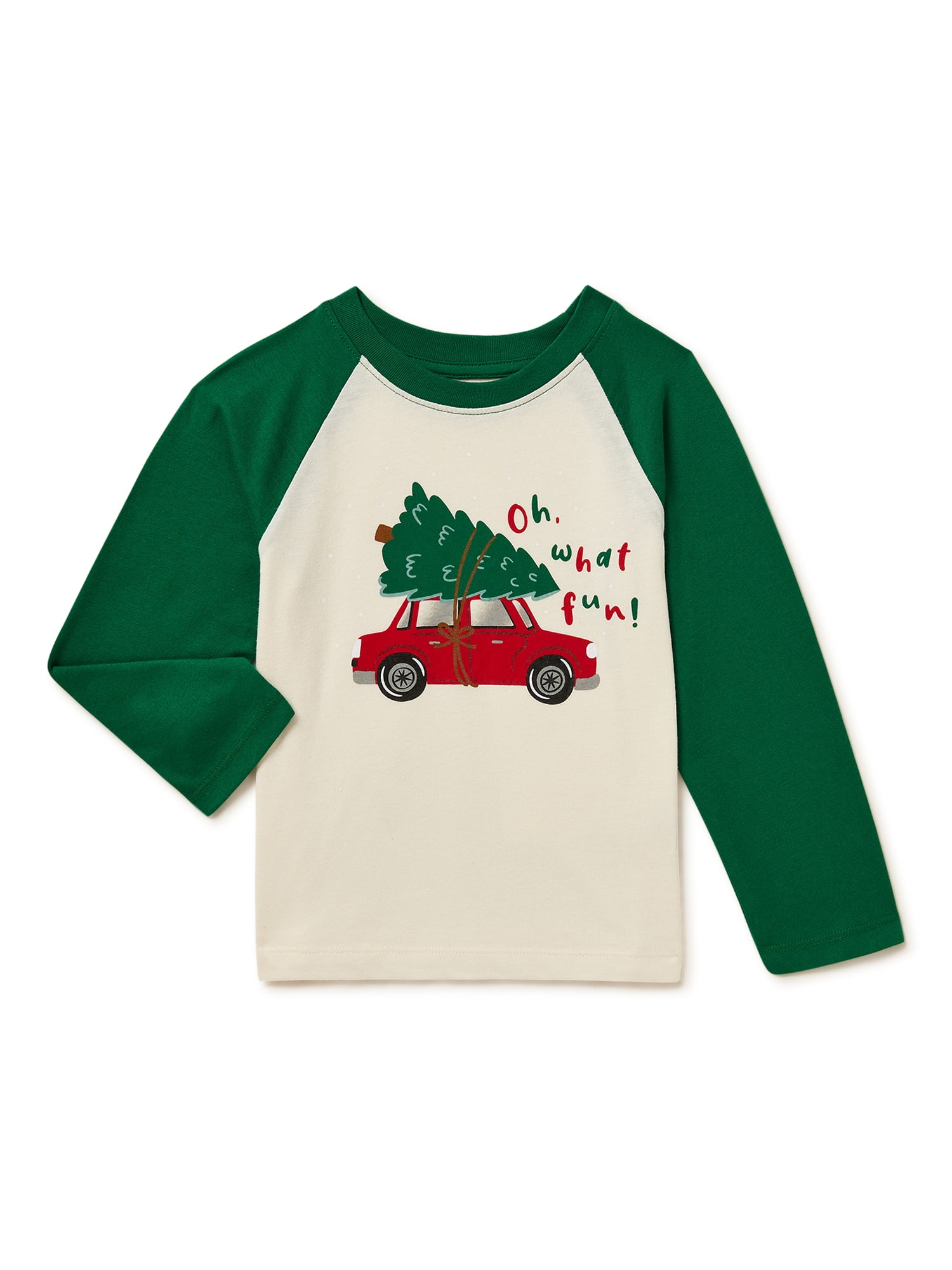Holiday Time Baby and Toddler Unisex Long Sleeve Raglan Christmas Tee, Sizes Sizes 12 Months-5T