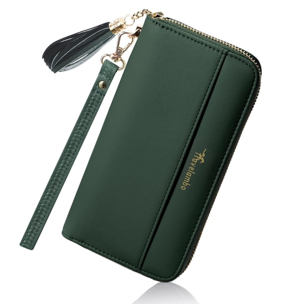 Bolso de mano plegable con borlas Wallet Travelambo para mujer, color verde carbón