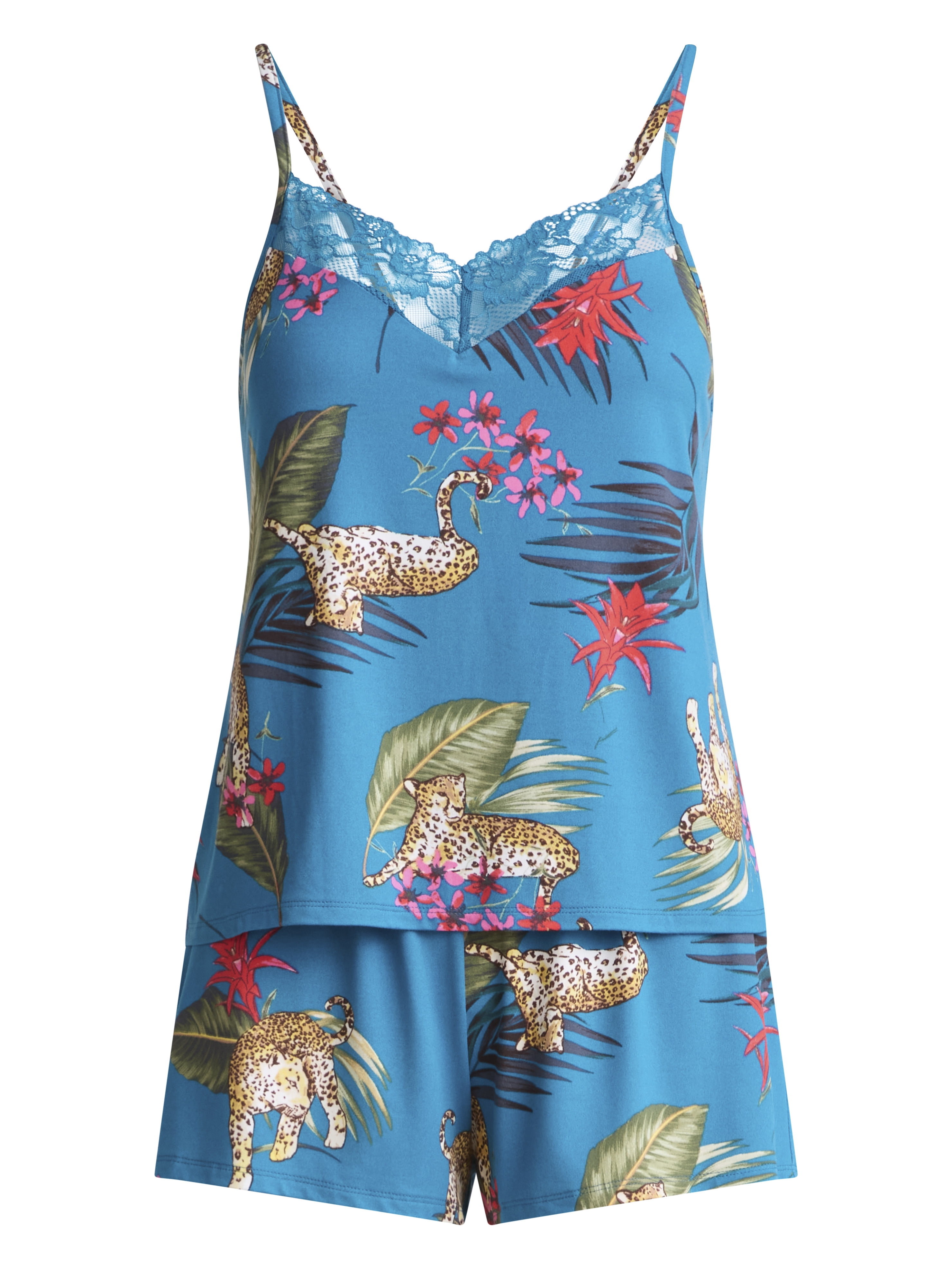 Joyspun Women’s Dreamy Soft Collection Lace Trim Knit Cami and Shorts Pajama Set, Sizes XS to 3X