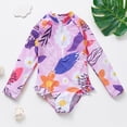 thumbnail image 2 of YunPes Girls and Toddlers Long Sleeve Swimsuit Sun Protection One Piece Rash Guard Bathing Suit Zipper Cute Floral Leopard Print, 2 of 4