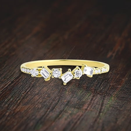 Modern Baguette and Round Diamond Moissantie Engagement Ring on 10k Gold
