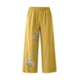 thumbnail image 5 of VBVC Women's Pull-On Floral Embroidered Pants, Wide Leg Cropped Palazzo Trousers For Women, Ladies' Summer Breathable Pants with Pockets,Yellow,M-4XL, 5 of 7