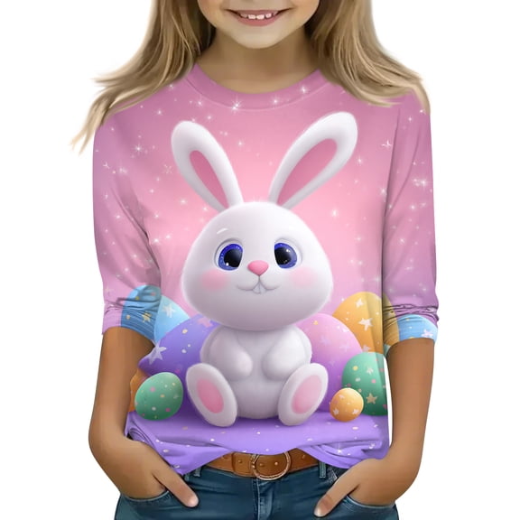 Drmagiyhm Girls Easter Shirt Size 10-12 Cute Bunny and Egg Print T Shirt Casual Loose Crewneck Shirt Kids Easter Clothes