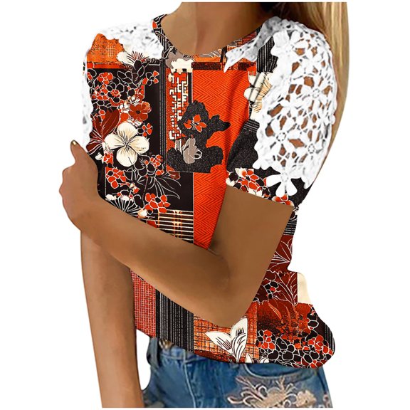 Youyipin womens tops spring fashion Womens Casual Crew Neck Short Sleeve Pleated Tops Blouses Fashion beach vacation clothes 2025