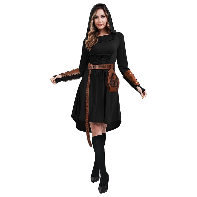 MYATED 5 Pcs Womens Renaissance Costumes Medieval Vintage Hooded Dress, Gothic Costume Fairy Dress Suitable for Halloween Cosplay (Red,XXL) MYATED 5 Pcs Womens Renaissance Costumes Medieval Vintage Hooded Dress, Gothic Costume Fairy Dress Suitable for Halloween Cosplay (Red,XXL)