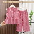 thumbnail image 2 of Gubotare Girls Spring Outfits Girls formal Wear 2 Piece Outfits Button Ruffle Hem Puff Sleeve Blazer and Flare Pants Suit Set Size 7-8 (Red,7-8 Years), 2 of 4