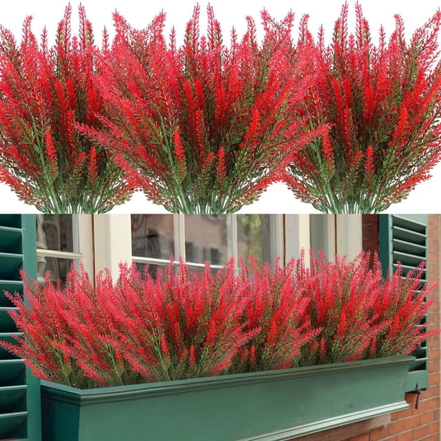Xiao Hua 12 manojos de flores artificiales de lavanda de plástico sintético, flores moradas (rojas)