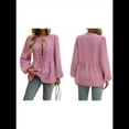 thumbnail image 3 of Blusa Babydoll con Lazo Frontal para Mujer, Larga, Rayas, Peplum, Volantes, Encaje. Rojo L, 3 of 7