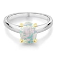 thumbnail image 2 of Gem Stone King 1.00 Ct Oval Cabochon 9x7mm White Simulated Opal 10K White and Yellow Gold Ring Ring (Size 9), 2 of 4
