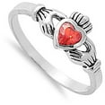 thumbnail image 4 of CHOOSE YOUR COLOR Sterling Silver Claddagh Ring Simulated Ruby Traditional Irish Knot Band 925 Red CZ Female Size 4, 4 of 4