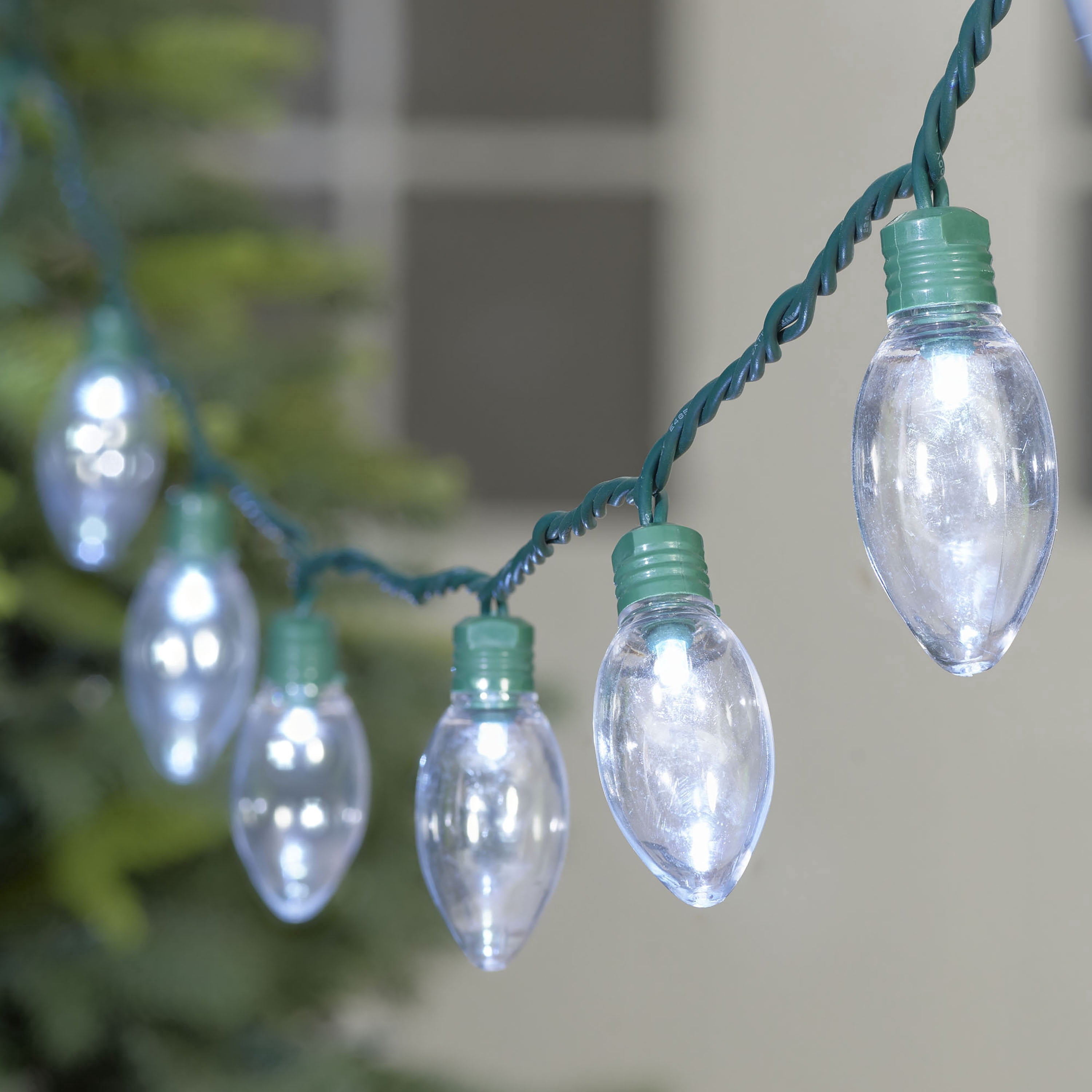 Indoor/Outdoor 100-Count LED Smooth C9 Christmas String Lights, Cool White, Green Wire, 57', by Holiday Time