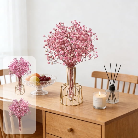 Faux Pampas Grass Bouquet with Vase, Pink Boho Dried Flower Stems for Wedding Centerpieces, Home Table Decor and Party Floral Arrangements (12.6 in)