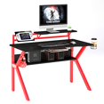 thumbnail image 2 of The Urban Port 54-Inch Rectangular Gaming Desk with 2 Shelves and K Shape Leg Support, Black and Red, 2 of 5