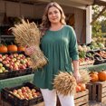 thumbnail image 2 of Agnes Orinda Women's Plus Size Tunic Top Crew Neck Long Sleeve Pleated Henley Button Decor Blouses with Pockets 1X Dark Green, 2 of 8