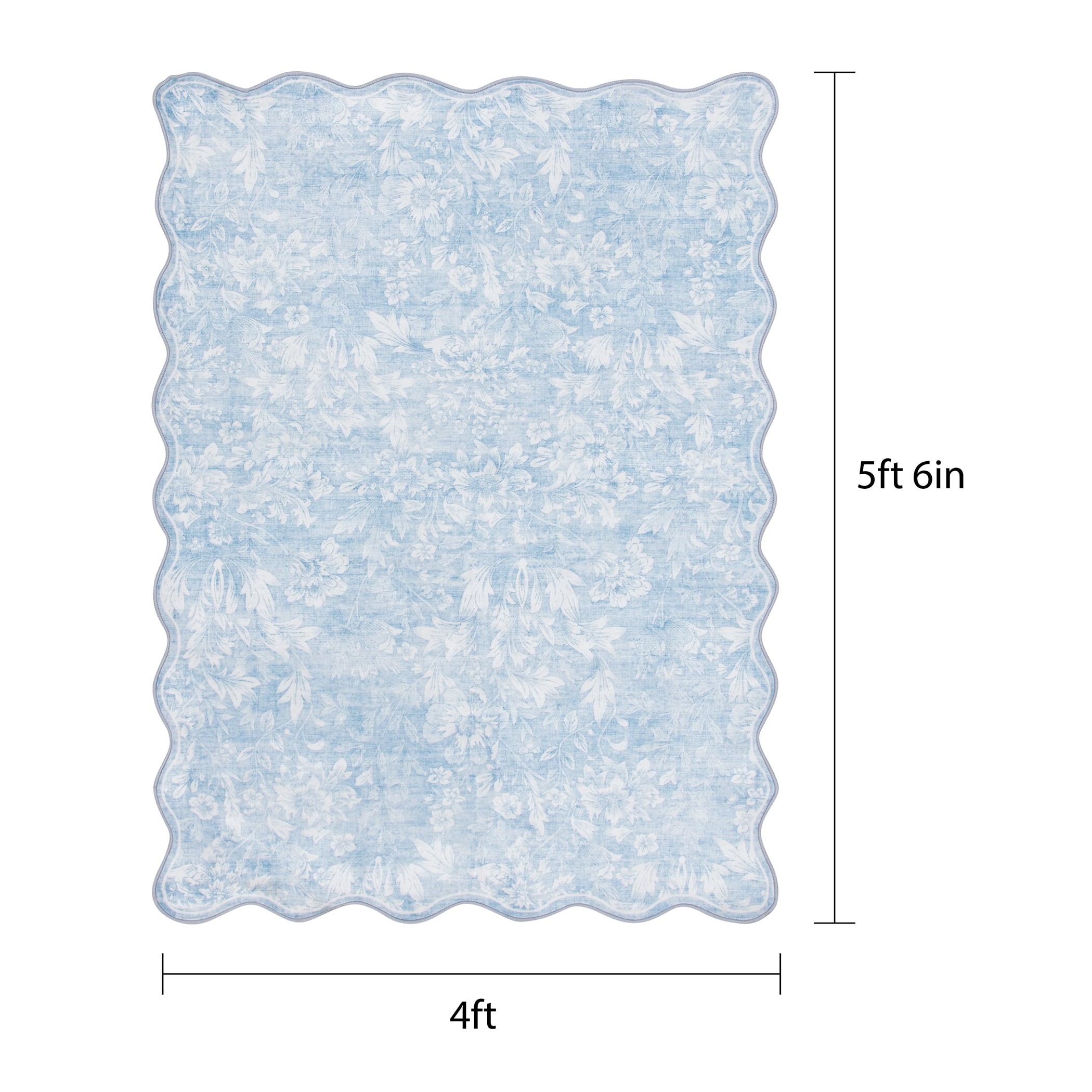 Mainstays 4'x5'6" Blue Feather Faux Fur Scalloped Indoor Accent Rug