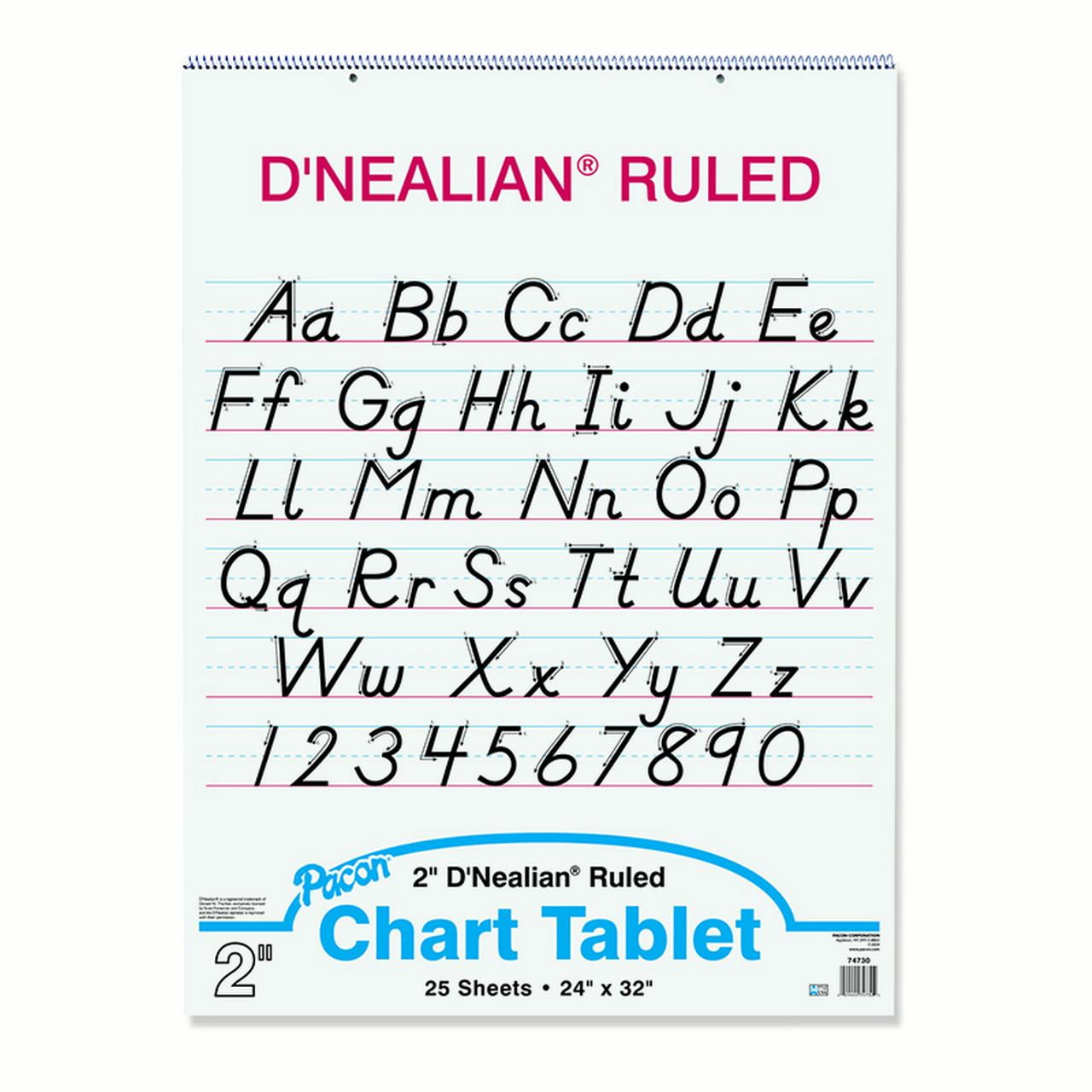 Pacon D'Nealian Chart Tablet, Manuscript Cover, 2" Ruled 24" x 32", 25