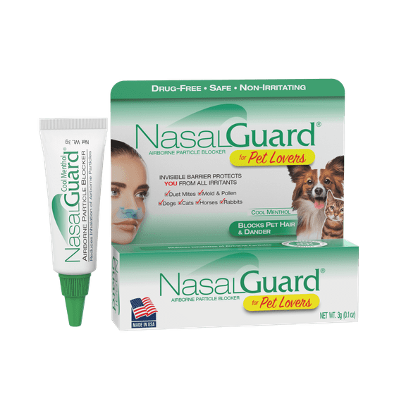 NasalGuard for Pet Lovers – Pet Hair & Dander Blocker Nasal Gel – Drug-Free, Safe for The Whole Family, Non-Irritating, Made in USA (Cool Menthol, 3 Gram Tube)