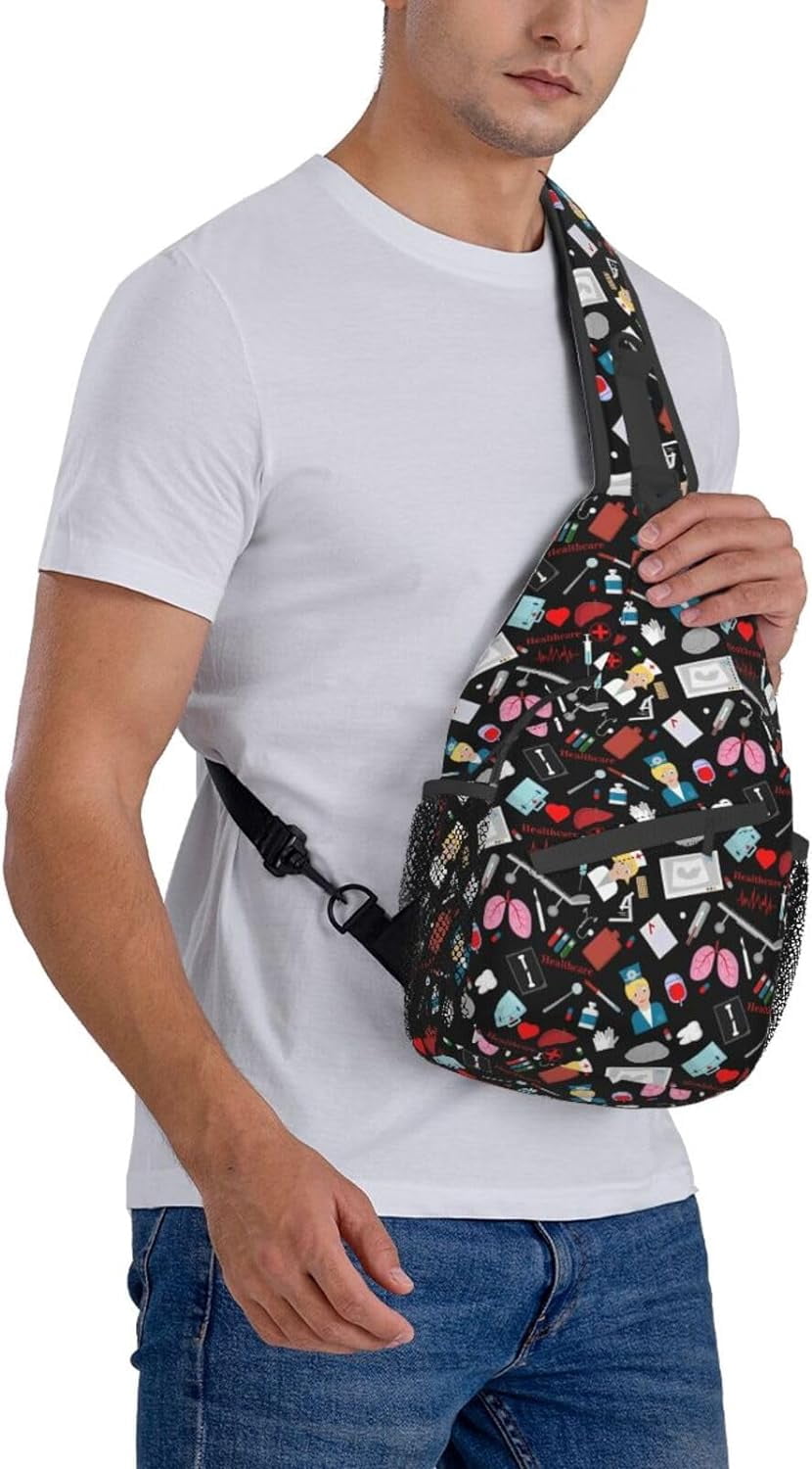 Nurse Medical Theme Sling Bag Crossbody Hiking Travel Chest Bags Backpack Shoulder Daypack for Women Men