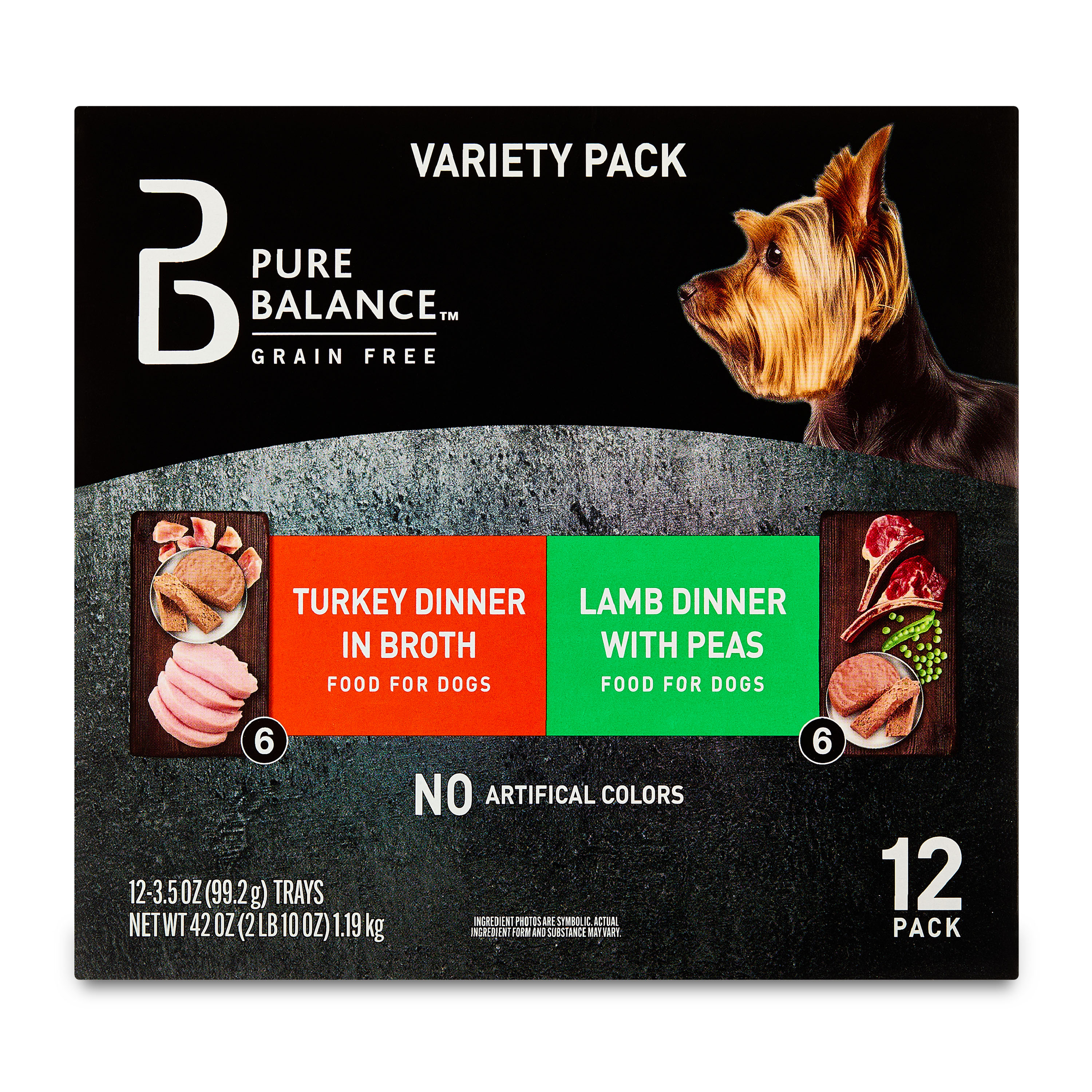 Pure Balance Grain-Free Wet Dog Food Variety Pack, Turkey and Lamb Trays, 3.5 oz, 12 Pack
