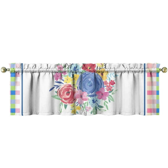 Kitchen Window Curtains with Rod Pocket over Sink Pioneer Colorful Floral Small Window Treatment Cafe Short Curtains for Bathroom Tier Drapes 54x18inch