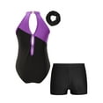 thumbnail image 2 of Haitryli Kids Girls Sleeveless Gymnastic Leotard with Shorts Ballet Dance Outfits Set Hair Scrunchie Purple&Black 12, 2 of 5