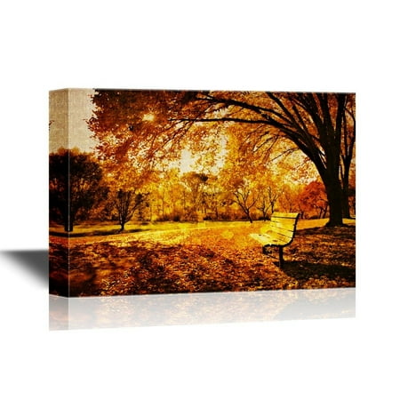 Home Decor Branch Lights wall26 Canvas Wall Art - Bench in a Park in Late Day Autumn Light - Gallery Wrap Modern Home Decor | Ready to Hang - 24x36 inches ()