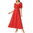 thumbnail image 2 of INSPIRE CHIC Maxi Dress for Women's Square Neck Ruched Sun Dresses Red XS, 2 of 5