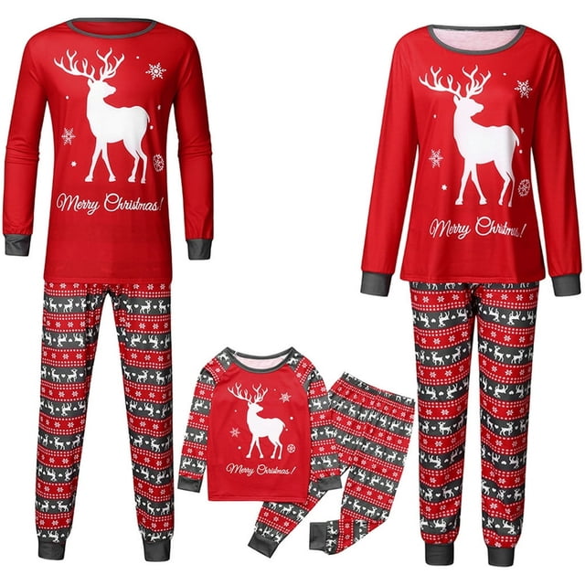 PENGXIANG Matching Family Christmas Pajamas Set Raglan Bear Printe Top Plaid Pants Set Sleepwear