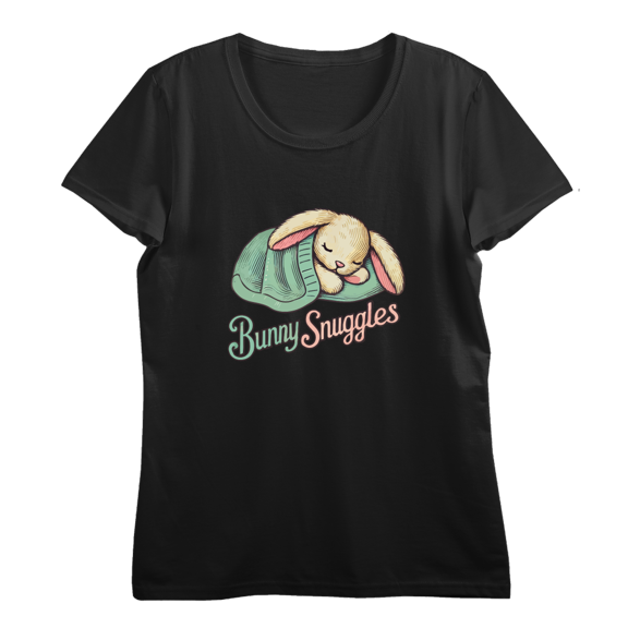 Bunny Snuggles Women's Black Crew Neck Short Sleeve Crop Tee-Medium