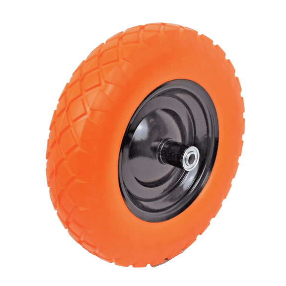 16" Flat Free Solid PU Foamed Wheelbarrow Tire Orange Steel Hub New