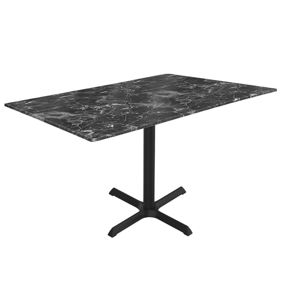 Indoor/Outdoor 30" Tall OD211 Black Table Base with 30" x 30" foot and 32" x 48" Indoor/Outdoor Black Marble Top by the Holland Bar Stool Co.