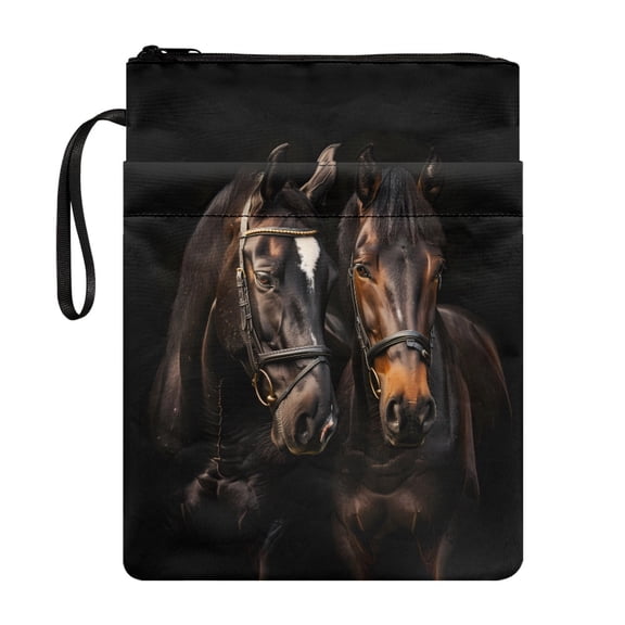HELLHERO Book Cover Sleeve Pouch for Librarian, Book Organzoer Holder, Washable, Book Carrying Case for Journal Horse Pattern Design