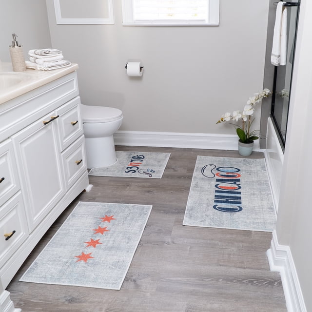 the US States Design 3 Piece Bathroom Rugs Set - Non-Slip Ultra Thin Bath Rugs for Bathroom Floor - Washable Cotton Bathroom Mats Set