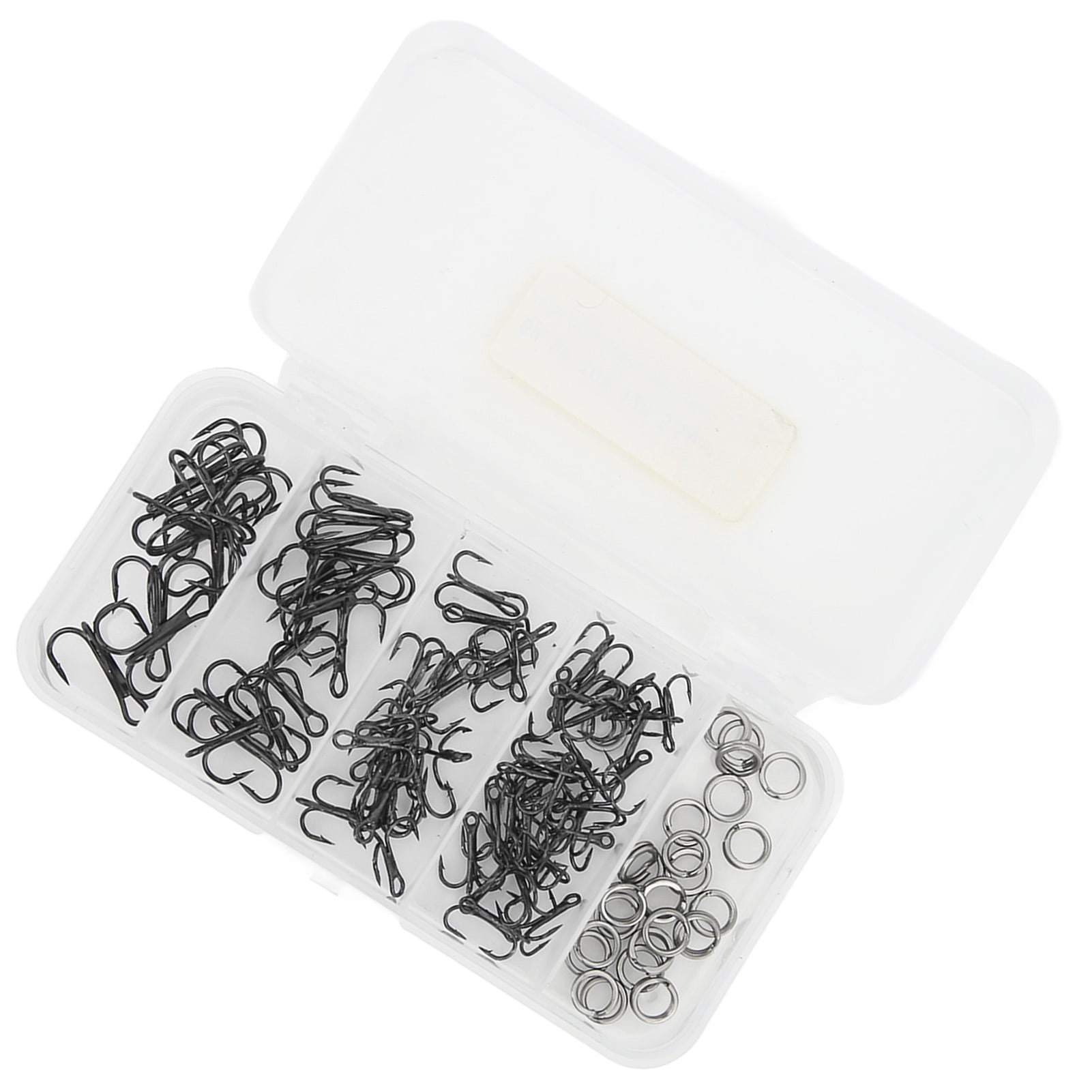 100pcs Treble Fishing Hooks and Double Ring High Carbon Steel Triple Barbed Hook Fishing Accessories with Storage Box Black