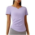 thumbnail image 2 of Fanxing Yoga Tops Womens Summer Short Sleeve T Shirts Workout Crop Tops Slim Fitness Sports Running Gym Tees Purple,M, 2 of 8
