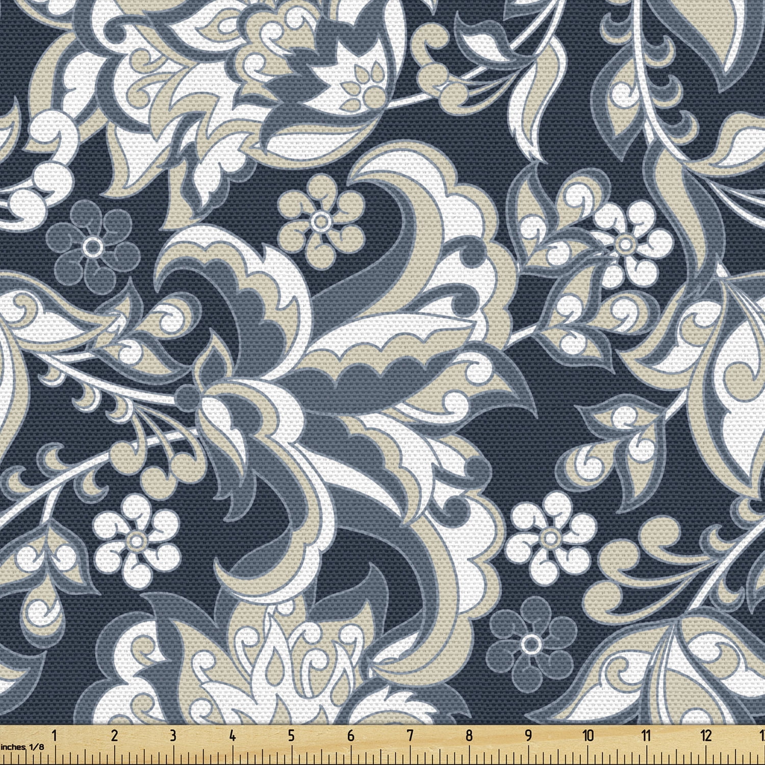 Vintage French Silk Brocade Jacquard Fabric ~ Terra Cotta Blue Gray Sand 