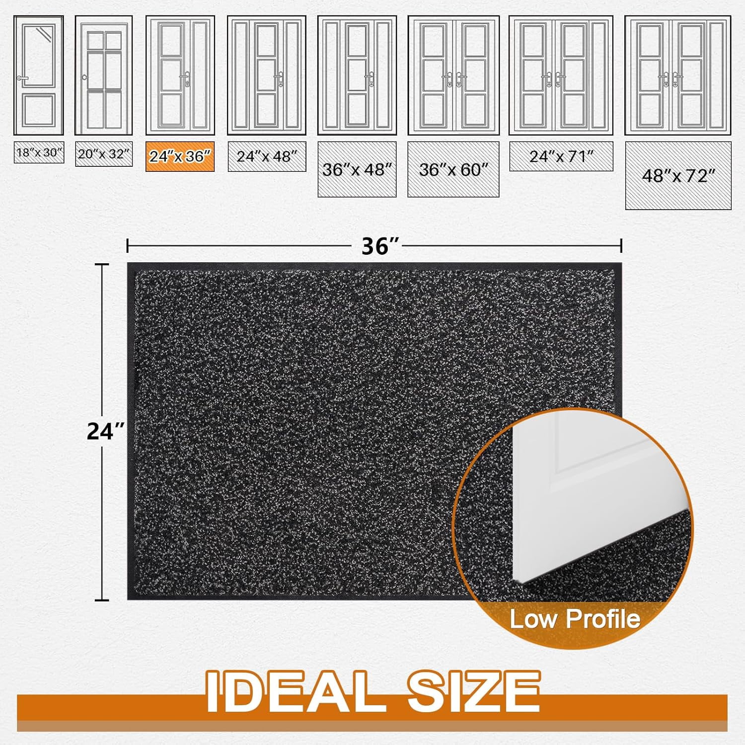 Front Door Mat, Dirt Trapper Welcome Mat for Outdoor Indoor, Non-Slip Waterproof Doormat, Durable Machine Washable Low Profile Entry Rug for Back Door Outside Patio Porch, 36" x 24", Black