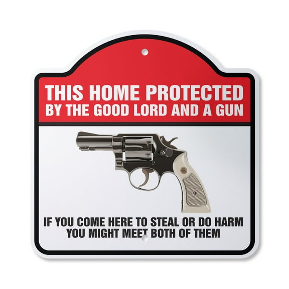 This Home Protected By The Good Lord And A 10” x 10” Sign | Indoor/Outdoor Plastic | SignMission Designer Gift Trespassing Novelty Gift Funny Joke Gag Road Garage
