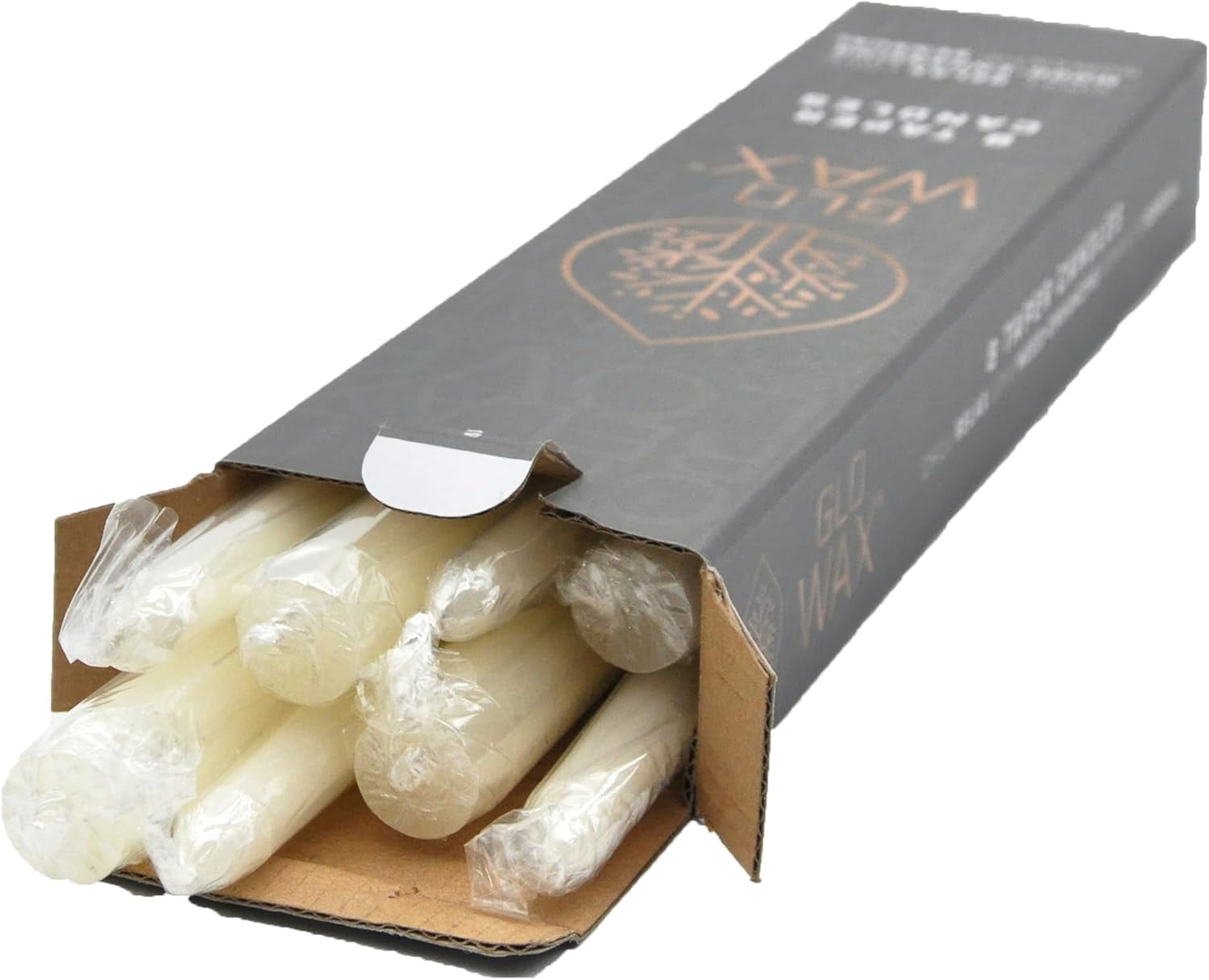 Glo Wax 12" Ivory Dripless Taper Candles, Unscented Paraffin Wax with Cotton Wicks, 8-Pack