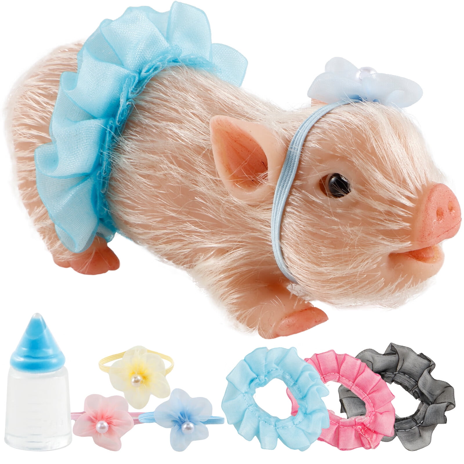 Mini Silicone Pig Doll, White/Spotted, 5''