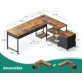 thumbnail image 3 of L Shaped Desk with 5 Drawers and Storage Shelves, 61" Reversible Home Office Desk with Power Outlets & Host Stand, Corner Gaming Desk for Bedroom,, 3 of 12