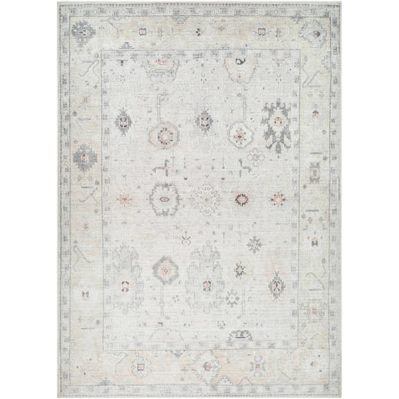 BoutiqueRugs Umeko Traditional Area Rug - Peach, Light Gray, Gray - 5'2" x 7'