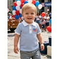 thumbnail image 5 of BemeyourBBs Toddler Baby Boy 4th of July T Shirt Outfit Patriot Independent Day Clothes Baby Girl Fourth of July Outfit American Flag Embroidery Waffled Striped Short Sleeve Lapel Collar Shirts Tops, 5 of 9