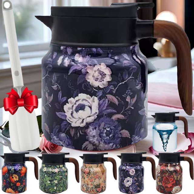 Raidley Vintage Floral Pattern Tea Thermos \u2013 Built-In Infuser, Tea Thermos with Infuser Mini Hot Coffee Pot Office Stainless Steel, Insulated Teapot Detachable 800ml (Blue A)